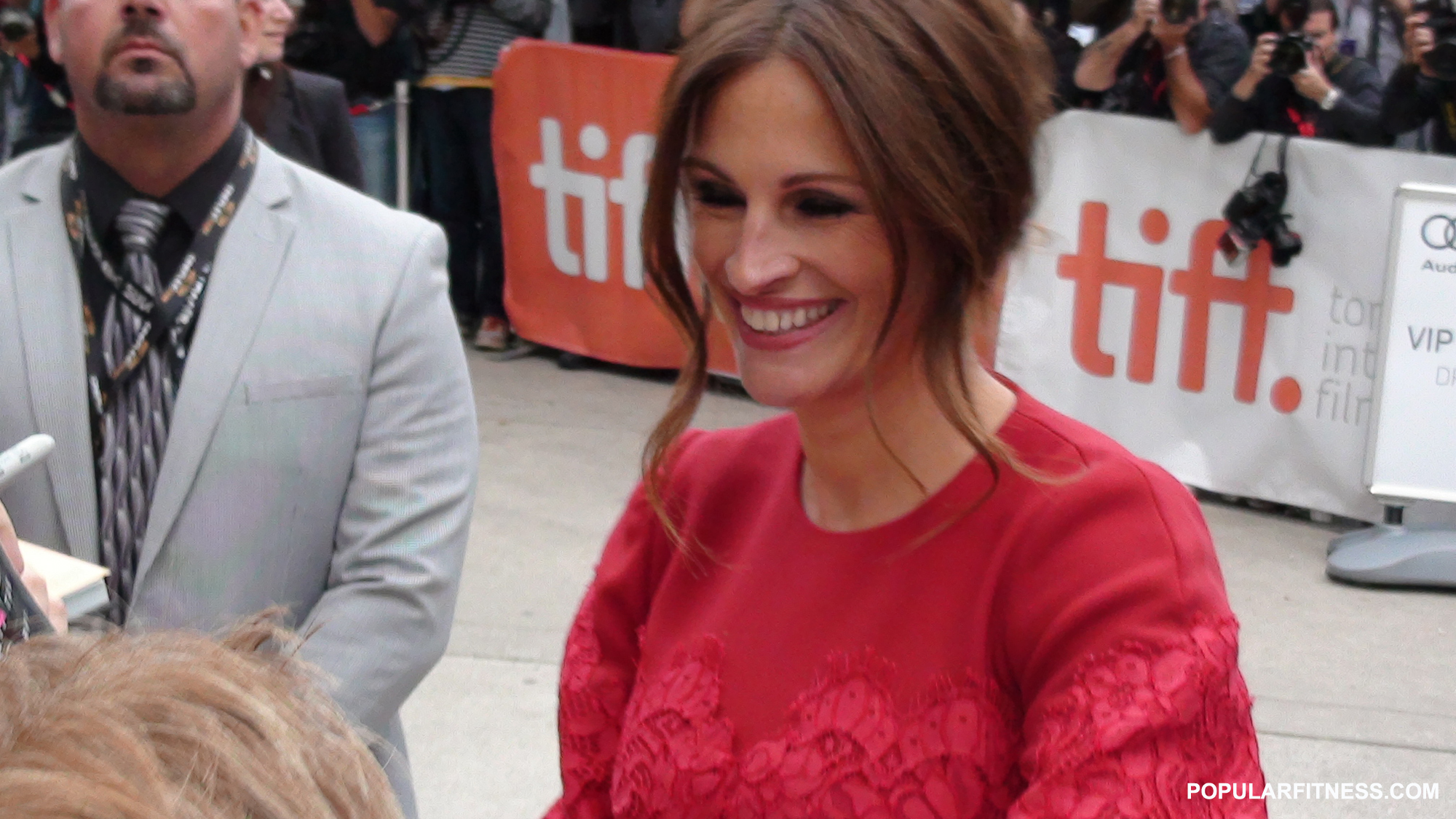 Julia Roberts at TIFF wearing red dress - close up