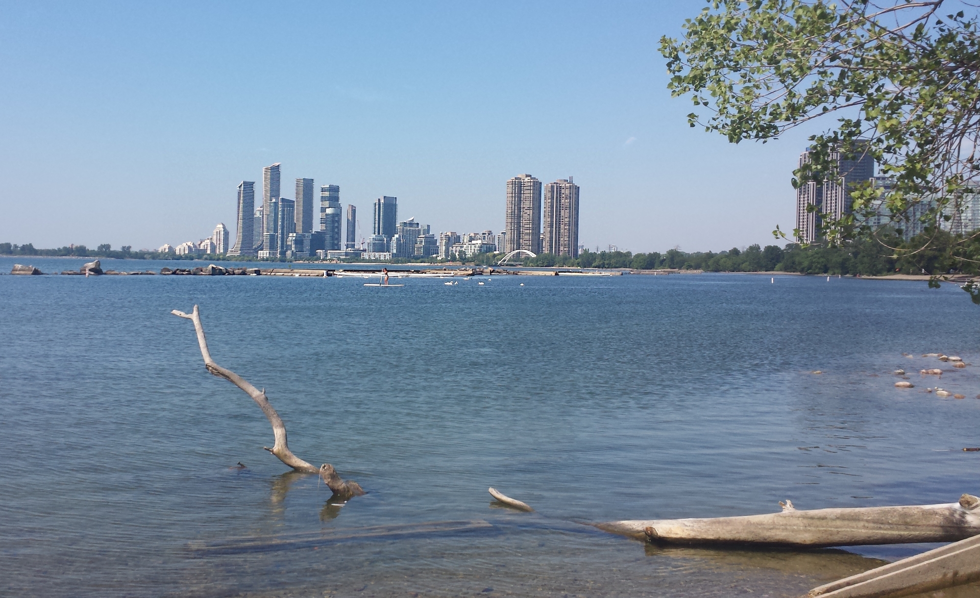 Summertime lake view of Toronto west condos