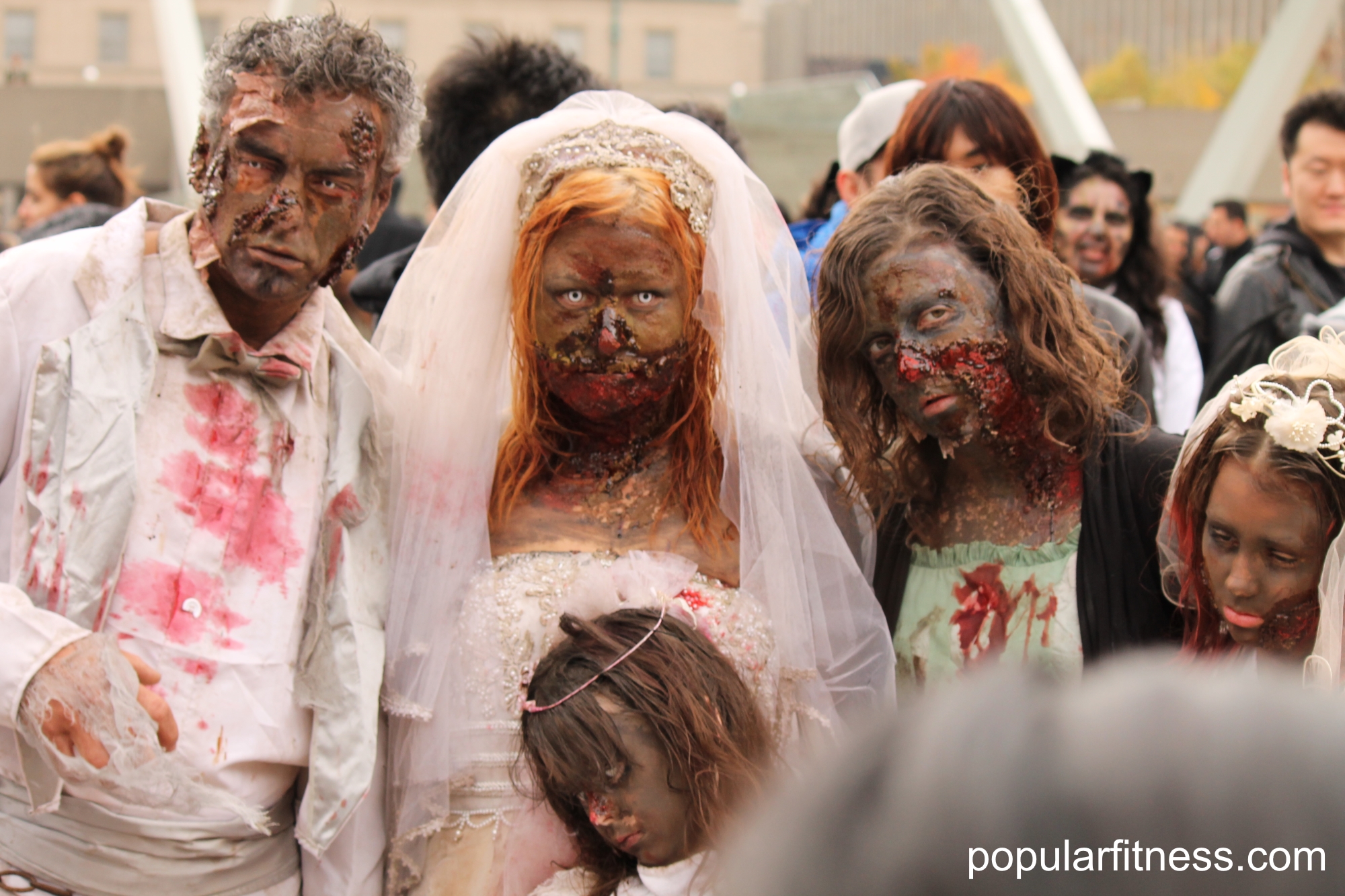 Zombies wedding - zombie groom, bride and zombie kids